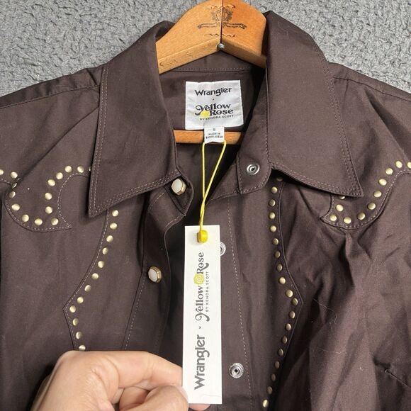 WRANGLER x YELLOW ROSE by Kendra Scott Rodeo Shirt Women M Brown Studded Western - Picture 4 of 12